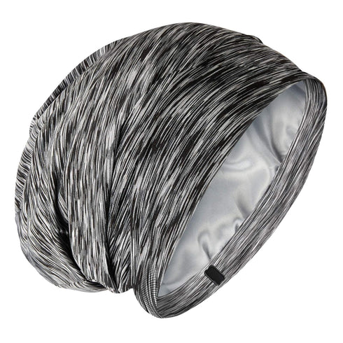 Silky Satin Lined Bonnet Sleep Cap, Adjustable Hair Wrap Cover for Curly Hair Protection, Heather Black