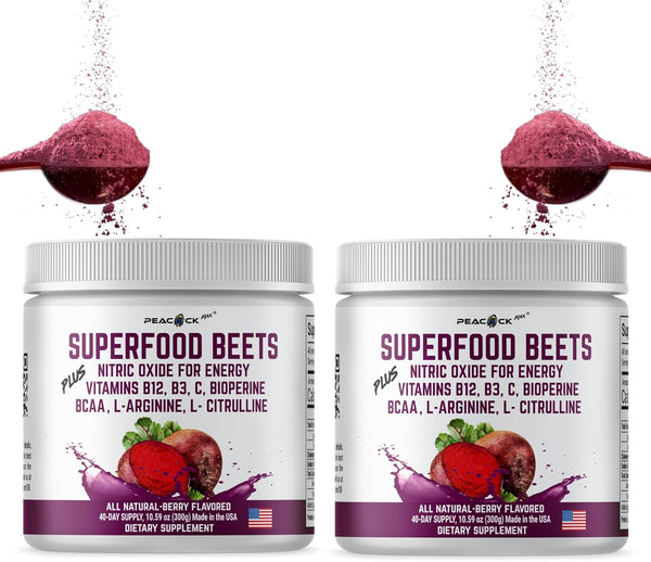 Superfood Beet Powder - Nitric Oxide, Green Tea, BCAA, L-Arginine, L-Citrulline for Heart Health Support, Non-GMO Berry