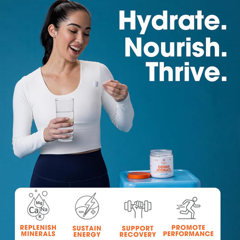 Genius Hydrate Powder Drink Mix - Blue Raspberry, 50 Servings, Natural Electrolyte Hydration Booster, Sugar Free