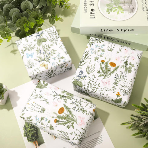 JarThenaAMCS 100 Sheets Vintage Wildflower Tissue Paper, Wild Floral Art Spring Wrapping Paper for Gift Packing