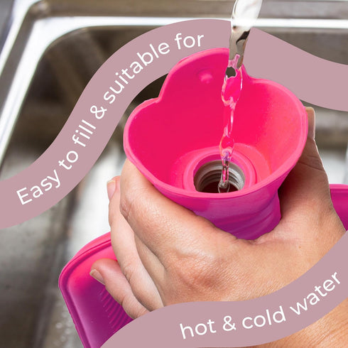 XL Hot Water Bottle with Cover - 3.5L Pink Hot Water Bag for Pain Relief, Washable Soft Faux Fur