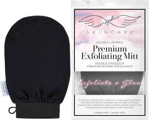 Seraphic Skincare Double-Layered Korean Exfoliating Mitt - Viscose Fiber Glove for Deep Exfoliation and Tan Removal