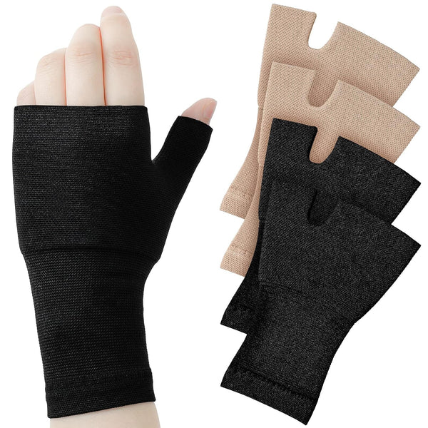 Geyoga 4 Pcs Palm Brace Wrist Support Sleeves for Men and Women, Compression Carpal Tunnel for Hand Pain Relief (Black,
