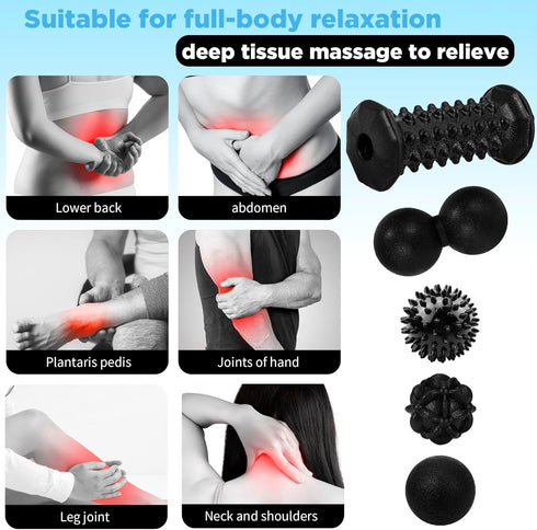 QLDT 5 1 Set,Foot Massage Ball & Foot Roller in Massager Roller-Lacrosse,Peanut,Spiky,Hand Exercise Massage Ball