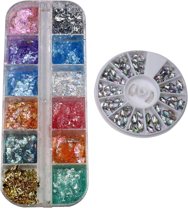 Holographic Nail Glitter 12 Grids, Opal Glitter Powder Nail Charms for Nail Art Design Kit for Christmas