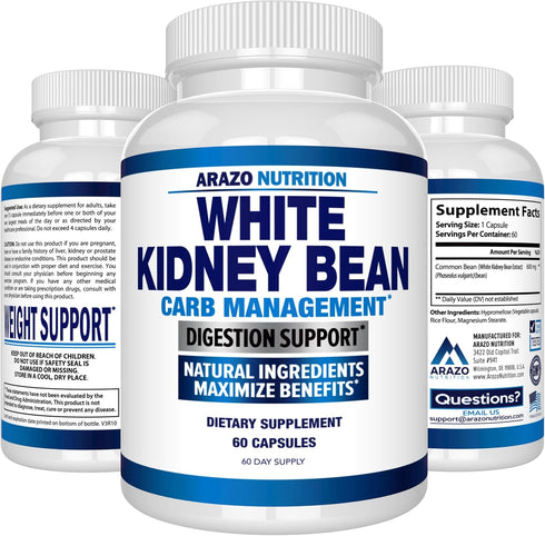 Arazo Nutrition White Kidney Bean Extract, 100% Pure Carb Blocker for Weight Support