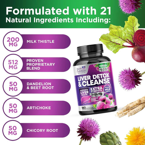 Gentle Liver Cleanse Detox & Repair Formula - 180 Capsules Herbal Liver Support Supplement for Liver Health