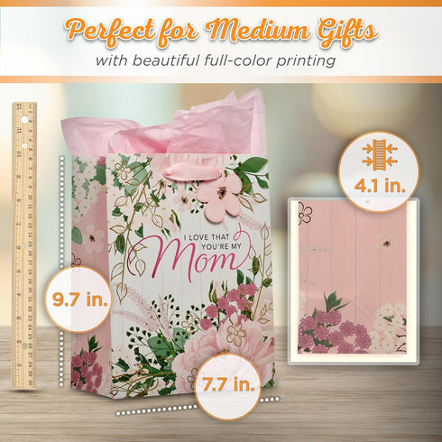 Christian Art Gifts Gift Bag/Tissue Paper Set - For Moms, I Love That You're My Mom, Pink, Medium