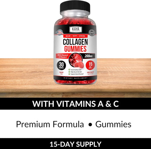 Kaya Naturals Collagen Gummies for Men & Women - 1000mg Hydrolyzed Collagen, Vitamin C & Biotin, 30 Count.