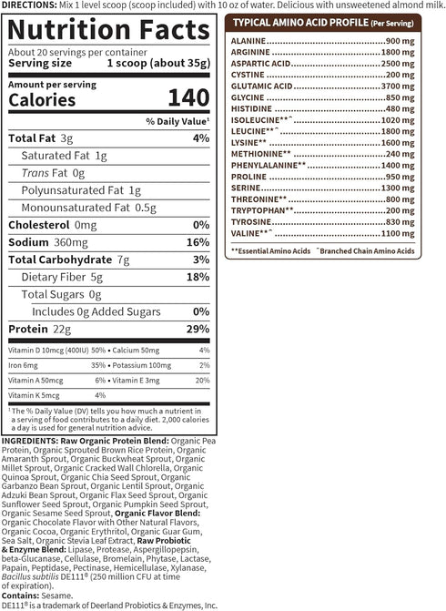 Garden of Life – Organic Vegan Chocolate Protein Powder - 22g Complete Plant Based Protein & BCAAs (1.5 LB)