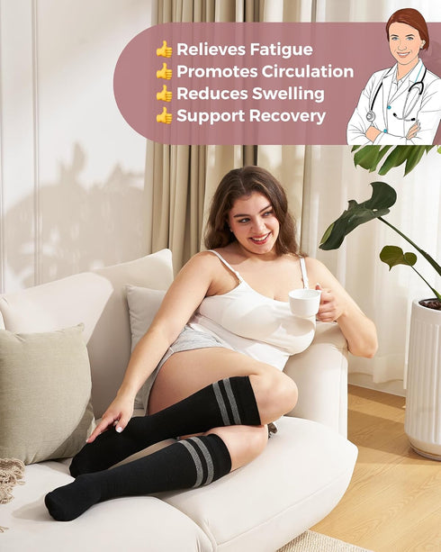 Momcozy 15-20mmHg Compression Socks for Women Wide Calf, Knee High Support Socks for Pregnancy, Nurses, Flying, Travel