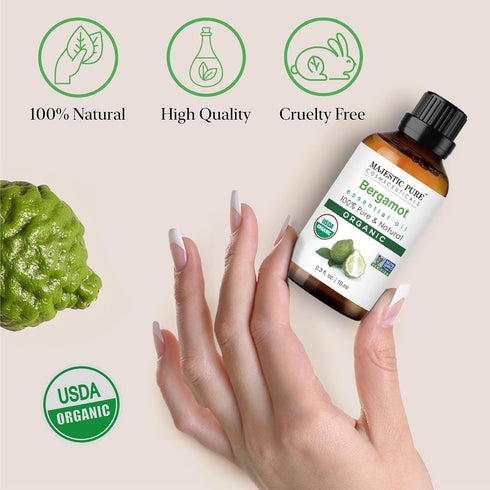 Majestic Pure USDA Organic Bergamot Essential Oil for Diffuser, 100% Organic for Skin and Aromatherapy