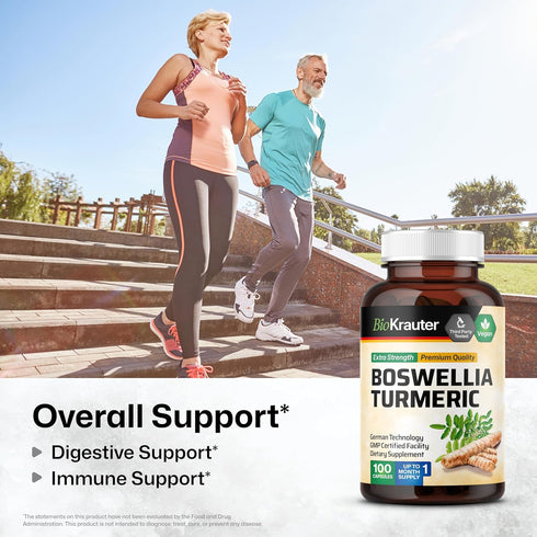 BIO KRAUTER Turmeric Supplement with Boswellia Extract Capsules - 2000 mg Blend, 100 Count, Vegan Formula