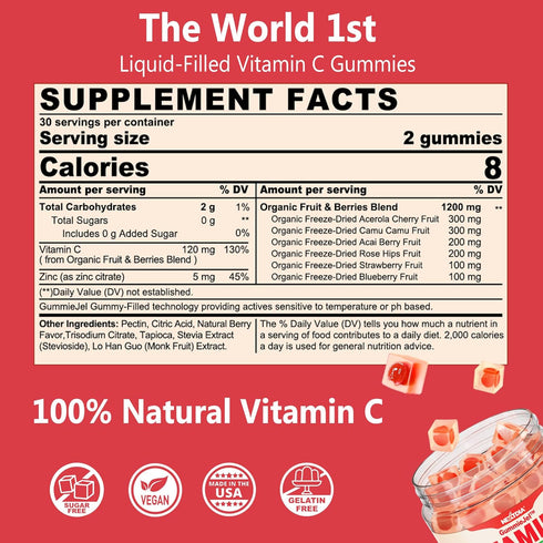 Whole Food Vitamin C Gummies for Adults & Kids, 2 Pack, Zero Sugar, 100% Natural, Immune & Collagen Support