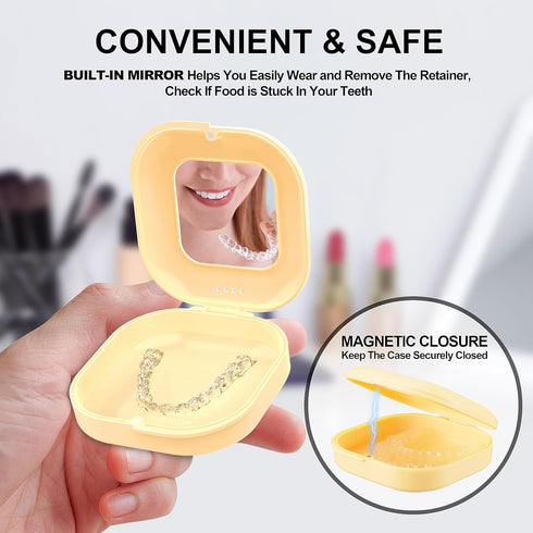 Retainer Case with Mirror and Vent Holes, Cute Holder for Invisalign, Aligner, Night Guard, Slim Case with Tool