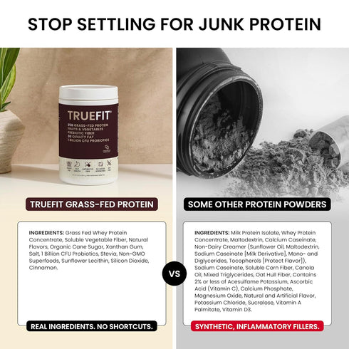 TrueFit High Fiber Protein Powder, Grass-Fed Whey Meal Replacement Shake with Prebiotics, Probiotics, & Organic