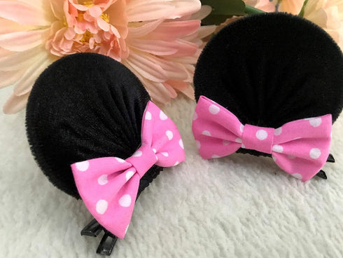 Pink Polka Dot Mice Mouse Hair Clips, Ears Elastic Bands Costume Accessories: M12 (Minnie clip 6 cm)