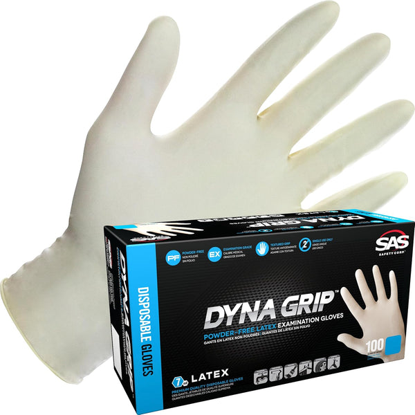 SAS Dyna Grip Powder-Free Premium Latex Disposable Gloves, 7 Mil - XL - 100 Count for Automotive Industrial Janitorial