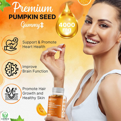 Pumpkin Seed Oil Gummies 4,000 mg for Hair Growth, Urinary Tract Support, Bladder Control & Younger Looking Skin –