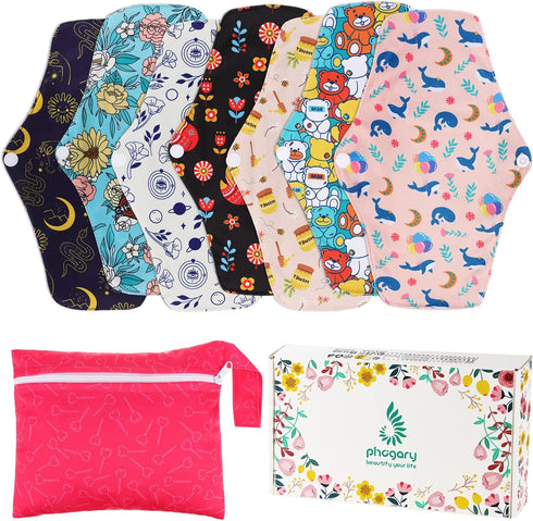 PHOGARY Reusable Menstrual Pads for Heavy Flow with Wet Bag, Sanitary Pads Set