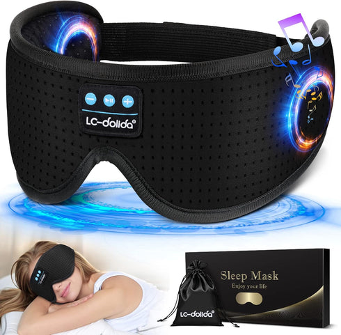 LC-dolida Bluetooth Sleep Headphones, White Noise Sleep Mask with Timing, Wireless Eye Mask for Side Sleepers