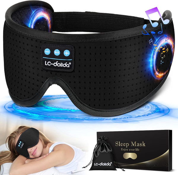 LC-dolida Bluetooth Sleep Headphones, White Noise Sleep Mask with Timing, Wireless Eye Mask for Side Sleepers