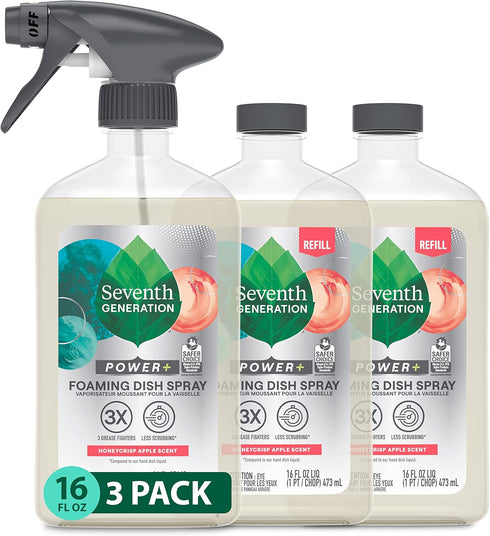 Seventh Generation Foaming Dish Spray, Honey Crisp Apple, 16 Fl Oz (Pack of 3), Refill Pack