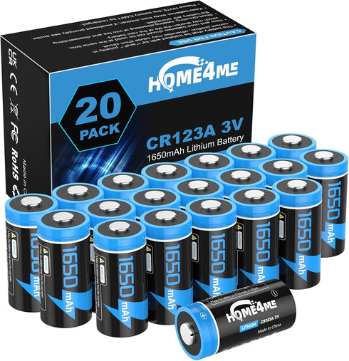 Home4me CR123A 3V Lithium Battery, 1650mAh 123A Lithium Batteries, CR123 CR17345 Battery for