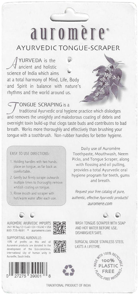 Auromere Tongue Cleaner - Eco Friendly, Zero Waste, Stainless Steel, Eliminate Bad Breath (1 Pack)
