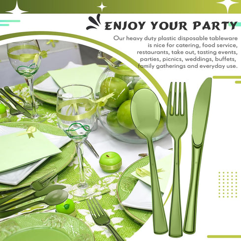 150 Pieces Disposable Cutlery Set, Heavy Duty Plastic Silverware, 50 Forks, 50 Knives, 50 Spoons for Home Office School