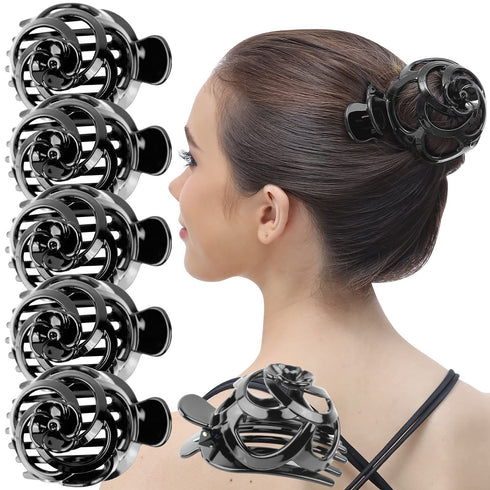 RC ROCHE ORNAMENT 6 Pcs Bun Maker Hair Clip, Side Slide Bun Round Dome Comb Clamp, Large Black