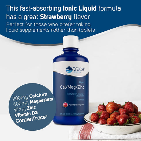 Trace Minerals Liquid Cal/Mag/Zinc Supplement, Supports Normal Tissue, Muscle, and Bone Density, 32 fl oz.