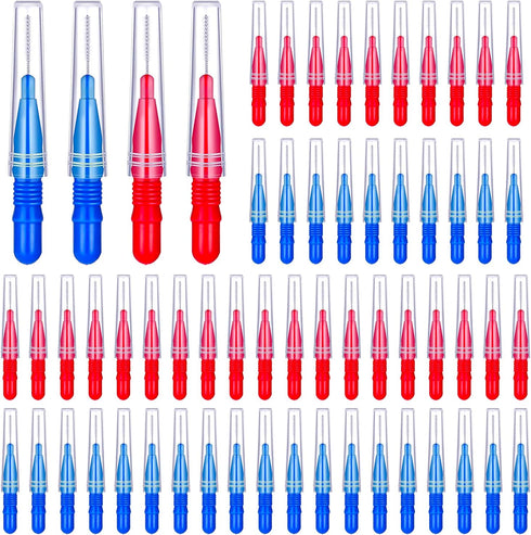 100pcs Braces Brush Disposable Interdental Brush Toothpick Dental Hygiene Flosser (Blue+Red)