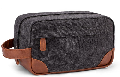 Vorspack Dark Grey Toiletry Bag Hanging Dopp Kit for Men, Water Resistant Canvas Shaving Bag with Large Capacity