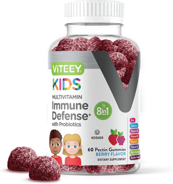 Kids Multivitamin Gummies with Probiotics, 8-1 Vitamins for Immune Health Support, Chewable Berry Flavored