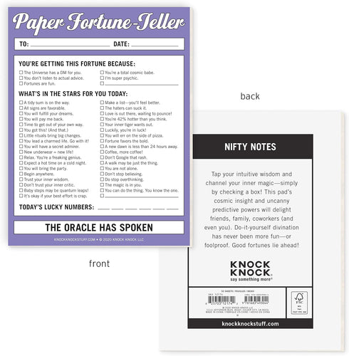 Knock Knock Paper Fortune Teller Nifty Note Pad, Oracle Gift Paper Fortune Teller Pad, 4 x 5.25 inches