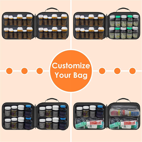 Large Padded Modular Pill Bottle Organizer, Medicine Bag, Case, Carrier for Medications, Vitamins, and Medical Supplies