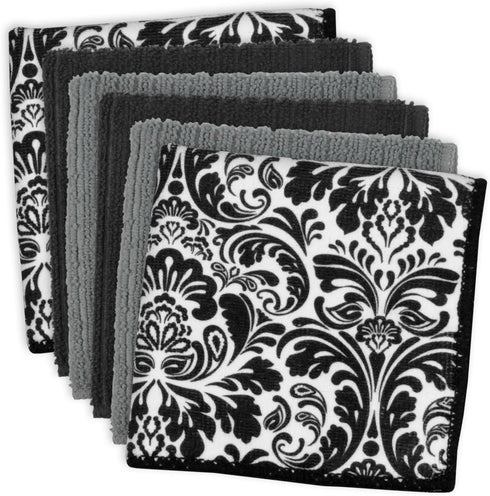DII Cleaning Collection Multi-Purpose Microfiber Dishcloth Set, Black Damask