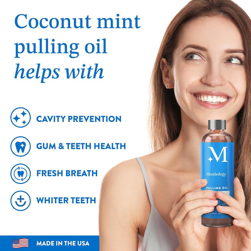 Coconut Oil Pulling for Teeth and Gums (Made in USA), Whitening Pulling Oil Coconut Mint Mouthwash for Fresh Breath, 8oz