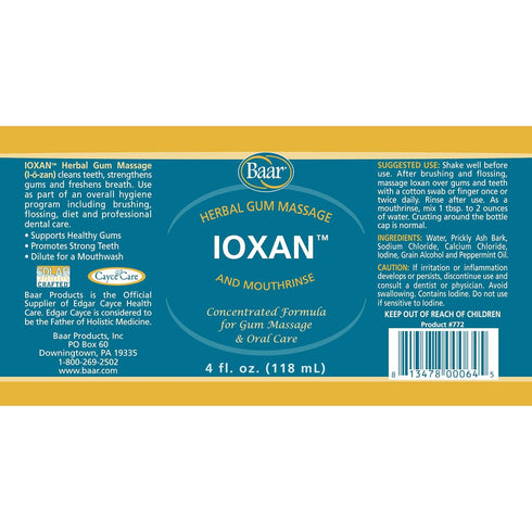 Baar Products Ioxan Herbal Gum Massage, 4 oz, Mouthwash, Liquid Toothpaste, Sodium Chloride, Calcium Chloride,