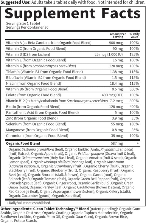 Garden of Life Organics Multivitamin for Men - 30 Count, Once Daily Whole Food Vitamin Supplement Tablets