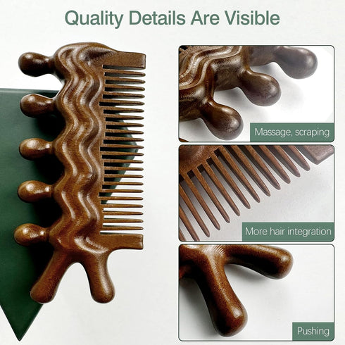 Jaasuee Wooden Massage Comb - Scalp, Neck, and Leg Acupressure Tool - Manual Head Massager for Men and Women
