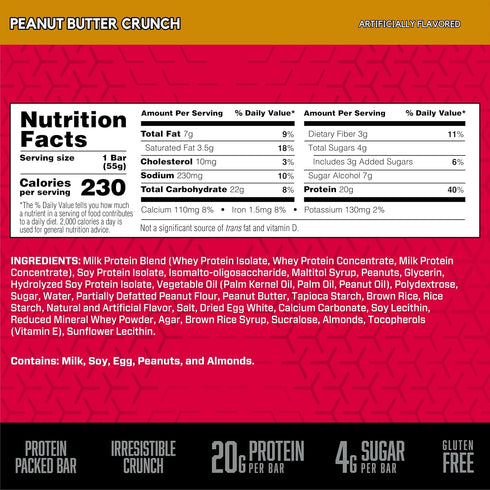 BSN Protein Crisp Bar - Gluten Free Protein Snack Bars, Peanut Butter Crunch, 12 Count (Packaging May Vary)