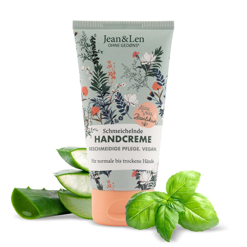 Jean & Len Flattering Hand Cream, Aloe Vera & Basil, 2.53 Fl. Oz., Vegan, Hand Care for Normal to Dry Hands