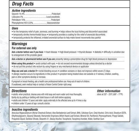 Hemorrhoid Treatment - Advanced Cream 5% Lidocaine & Phenylephrine for Rapid Relief of Pain, Swelling, Bleeding