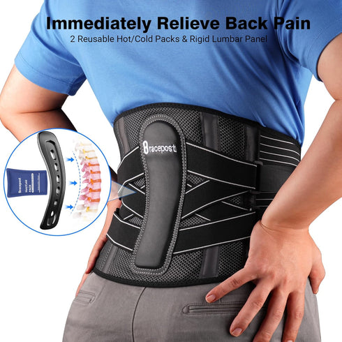 Back Brace for Lower Back Pain, Bionic Spine Design with 2 Reusable Ice Packs, Cold Pad for Sciatica, M