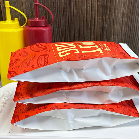 Printed Foil Hot Dog Bags, 50 Pack, Silver Red by Outside the Box Papers