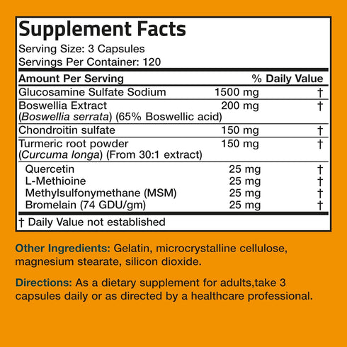 Bronson Glucosamine Chondroitin Turmeric & MSM - Advanced Joint & Cartilage Formula, Supports Healthy Joints, 360