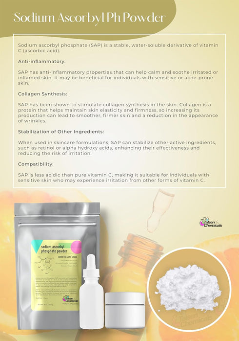 Sodium Ascorbyl Phosphate Sap Powder for Skin Care, Antioxidant Increase Skin Elasticity Stable Vitamin C Derivative Improve Skin Gloss, and in DIY Skin Care by Talsen Chemicals (1 Ounce / 28 gram)