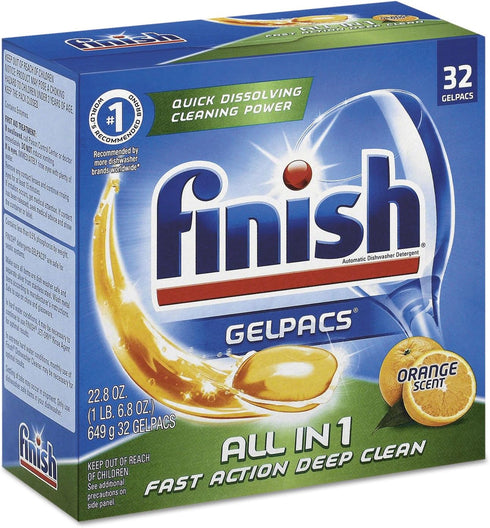 Finish All in 1 Gelpacs, Dishwasher Detergent Tablets, Orange, 32 Count
